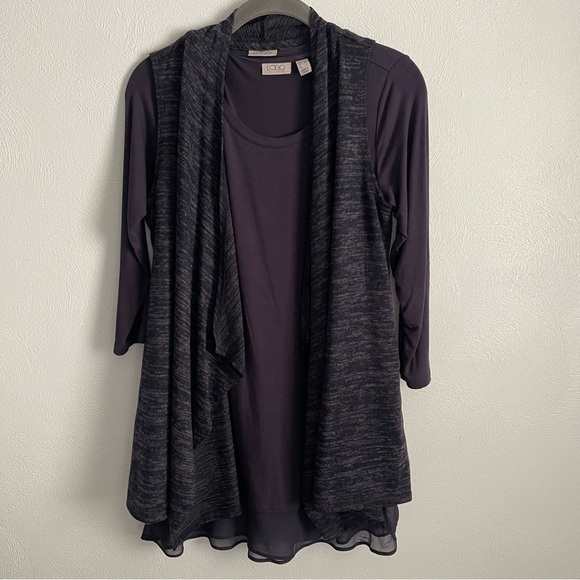 LOGO by Lori Goldstein twin set cosmic blue vest sweater and 3/4 sleeve top XS - Picture 1 of 15